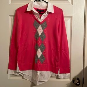 Small Tommy Hilfiger, pink, white and gray shirt / sweater